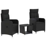 Garden Lounge Set 3 pcs Black PE Rattan and Powder-Coated Steel - Front View