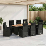 Outdoor Dining Set 9 pcs Black Poly Rattan