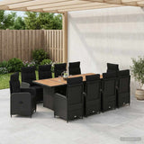 Outdoor Dining Set 11 pcs Black Poly Rattan - Side View