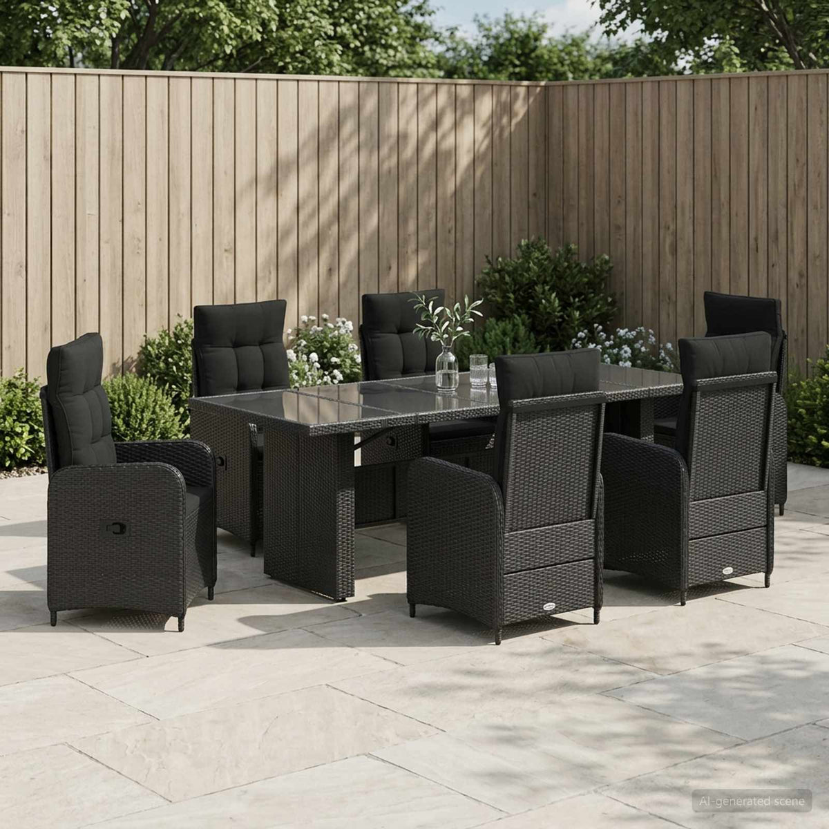 Outdoor Dining Set 7 pcs Black Poly Rattan