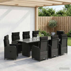 Outdoor Dining Set 9 pcs Black 240 x 90 x 75 cm Poly Rattan