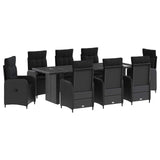 Outdoor Dining Set 9 pcs Black Poly Rattan - Front View