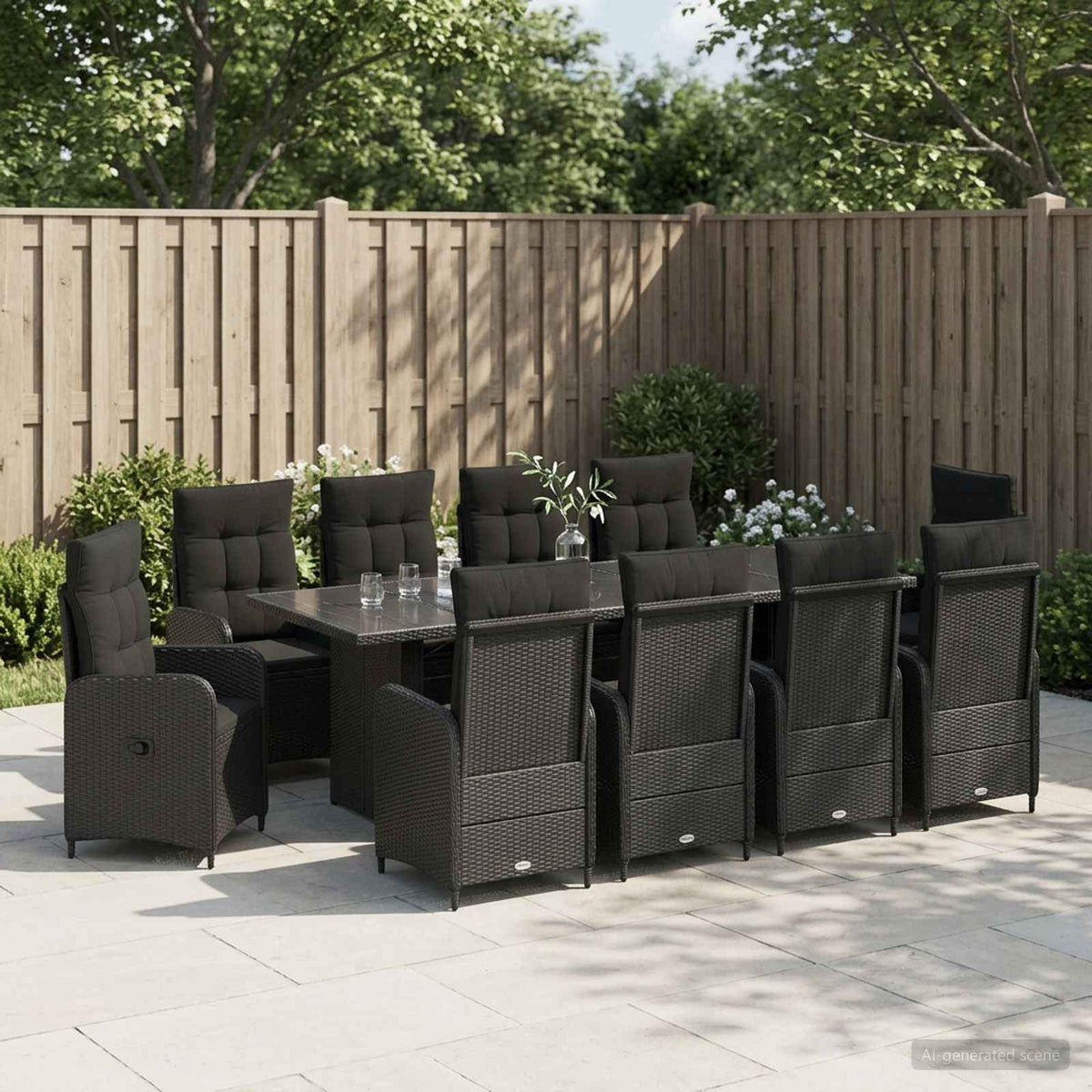 Outdoor Dining Set 11 pcs Black Poly Rattan