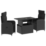 Outdoor Dining Set 3 pcs Black Poly Rattan