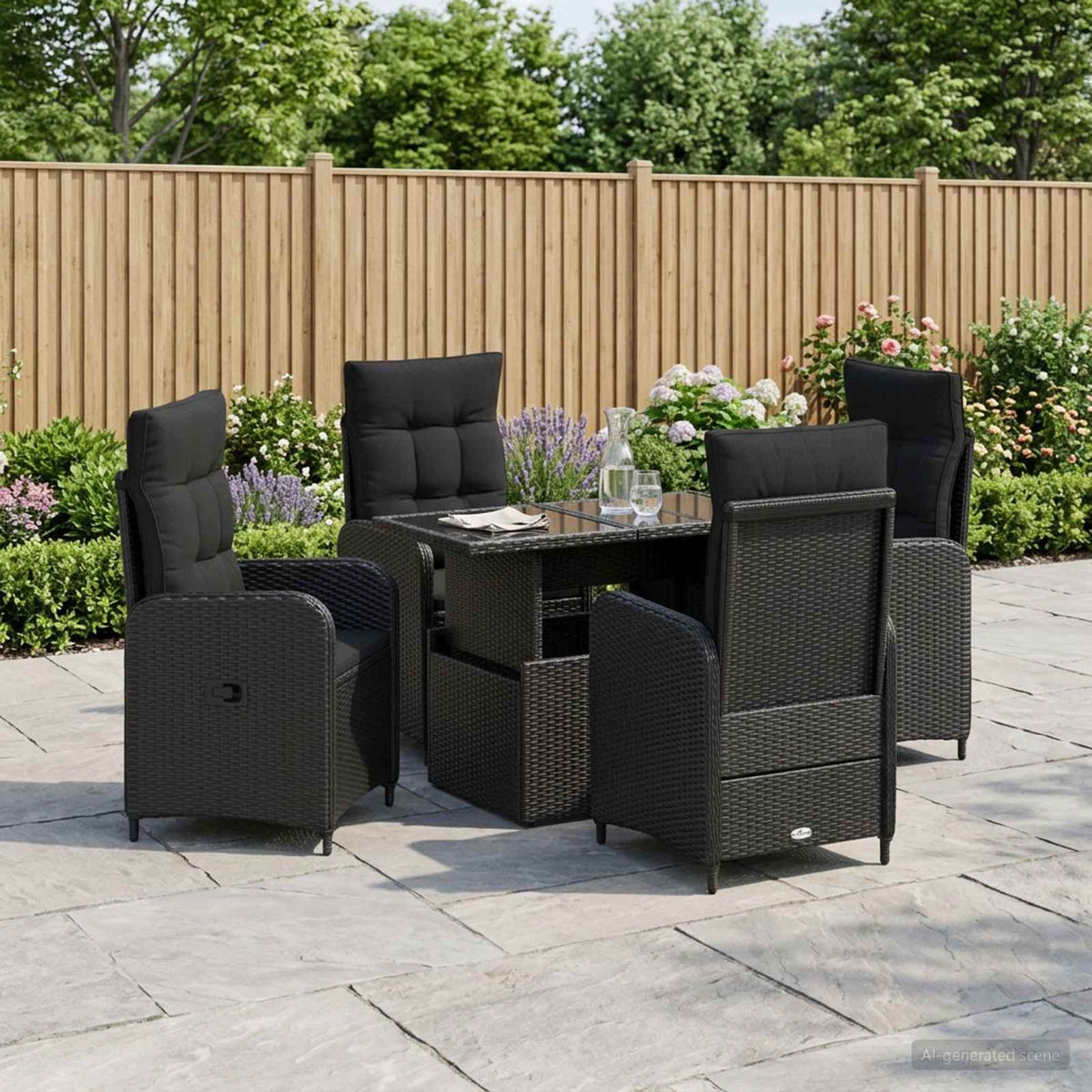 Outdoor Dining Set 5 pcs Black Poly Rattan