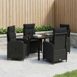 Outdoor Dining Set 5 pcs Black Poly Rattan - Side View