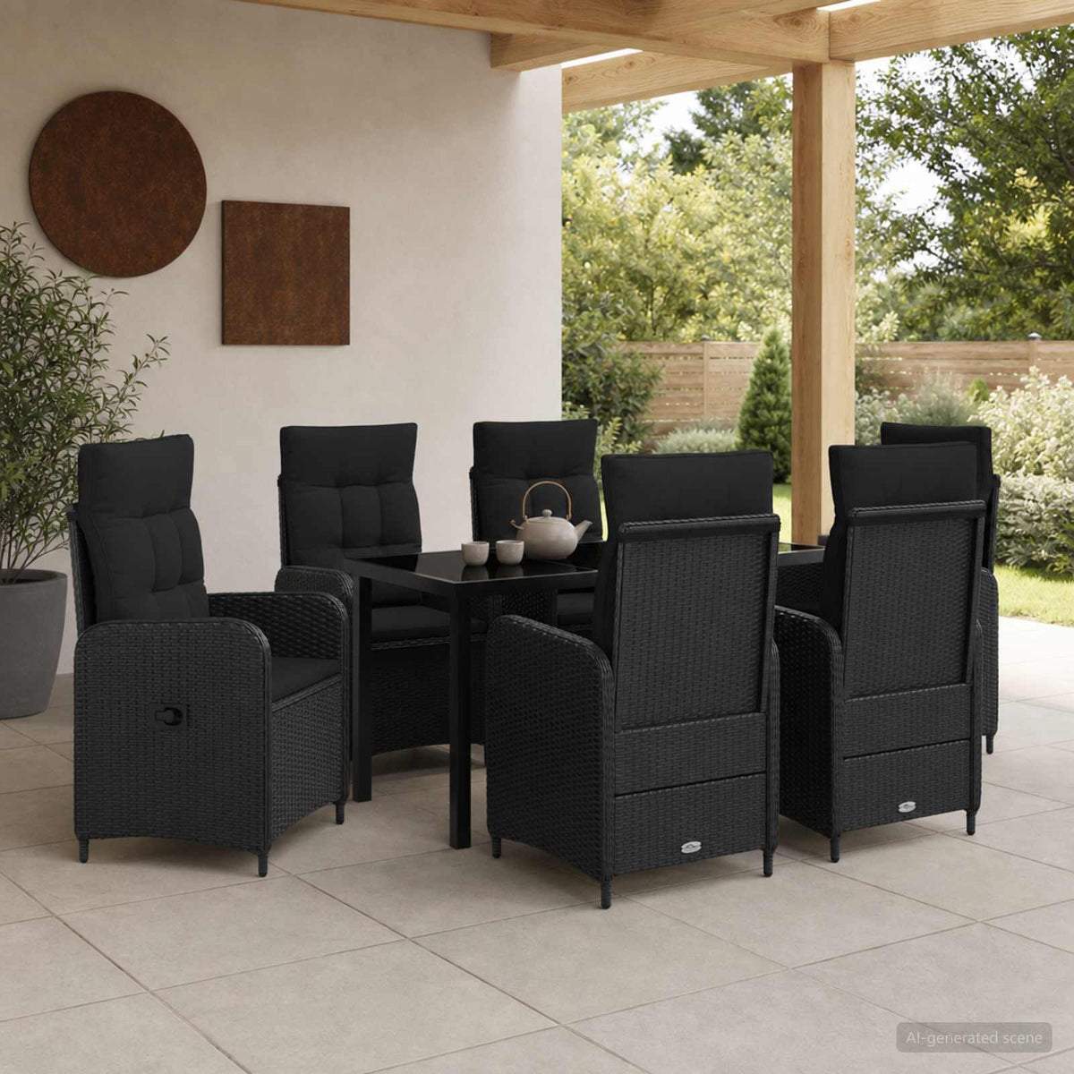 Outdoor Dining Set 7 pcs Black Poly Rattan