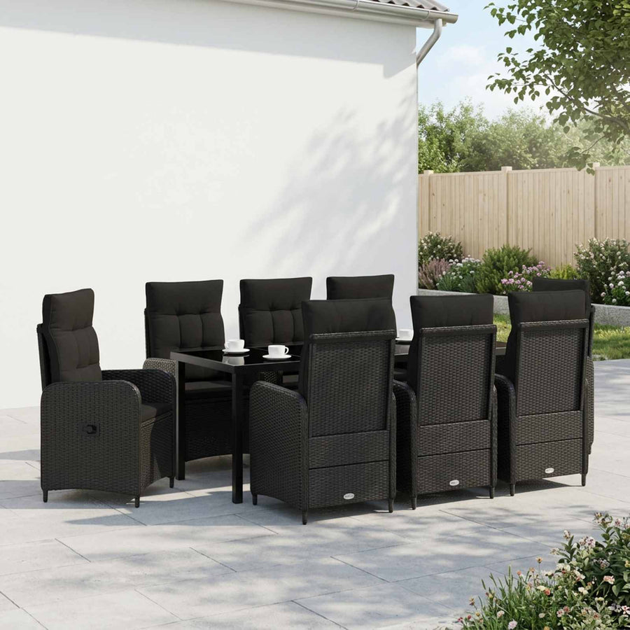 Outdoor Dining Set 9 pcs Black Poly Rattan