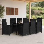 Outdoor Dining Set 9 pcs Black Poly Rattan