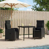 Sofa Table Set 3 pcs Black PE Rattan and Powder-Coated Steel