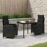 Sofa Table Set 3 pcs Black PE Rattan and Powder-Coated Steel