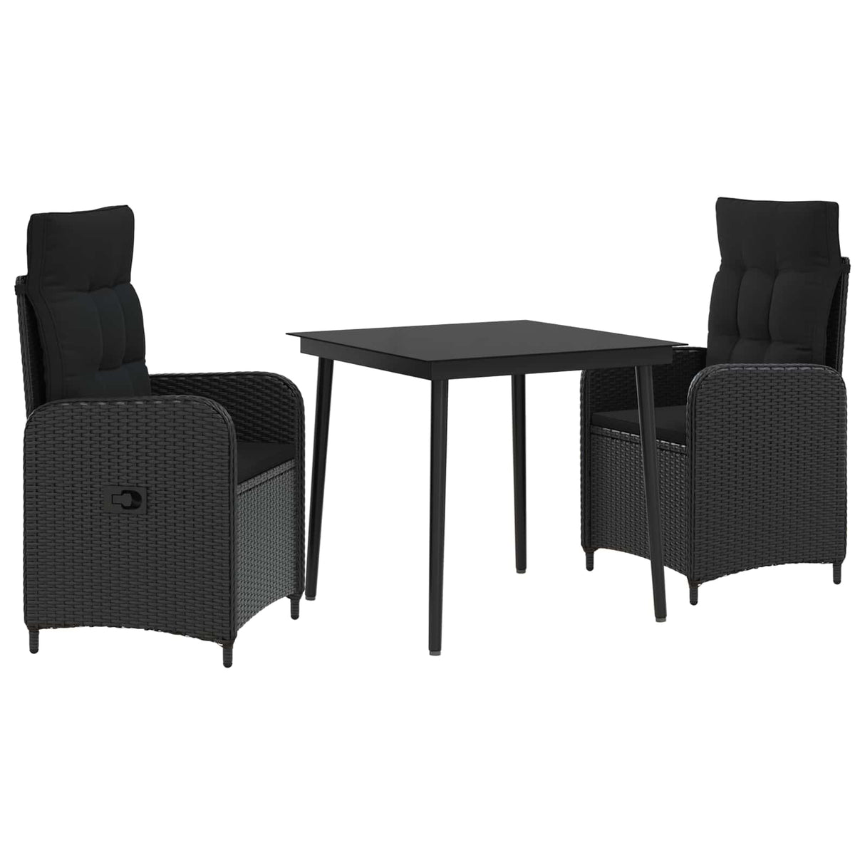 Sofa Table Set 3 pcs Black PE Rattan and Powder-Coated Steel