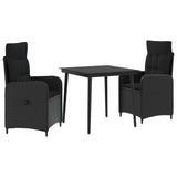 Sofa Table Set 3 pcs Black PE Rattan and Powder-Coated Steel - Front View