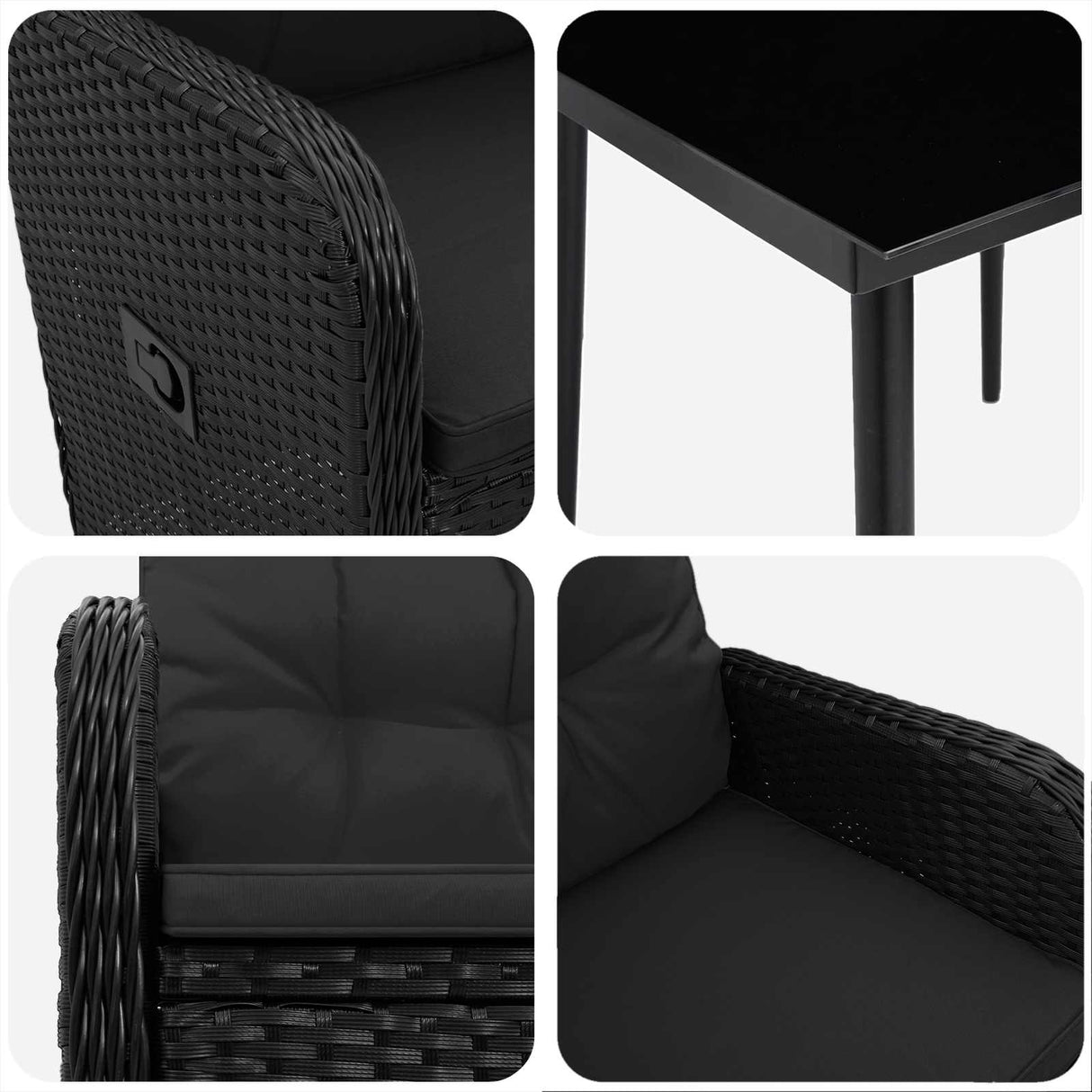 Sofa Table Set 5 pcs Black PE Rattan and Powder-Coated Steel