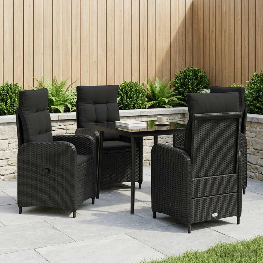 Sofa Table Set 5 pcs Black PE Rattan and Powder-Coated Steel