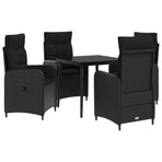 Sofa Table Set 5 pcs Black PE Rattan and Powder-Coated Steel