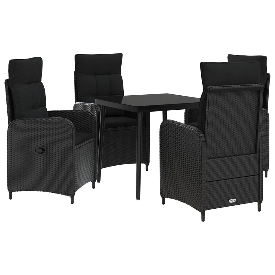 Sofa Table Set 5 pcs Black PE Rattan and Powder-Coated Steel