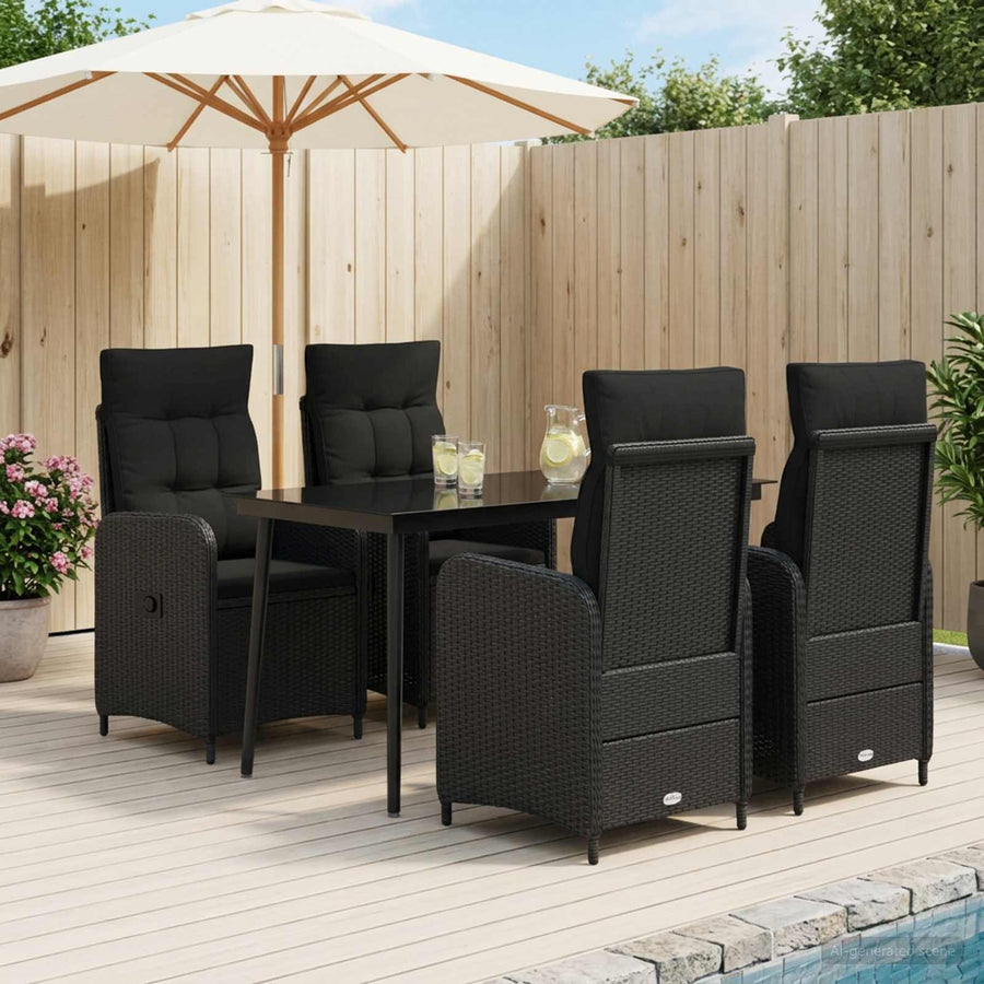 Sofa Table Set 5 pcs Black PE Rattan and Powder-Coated Steel