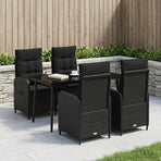 Sofa Table Set 5 pcs Black PE Rattan and Powder-Coated Steel