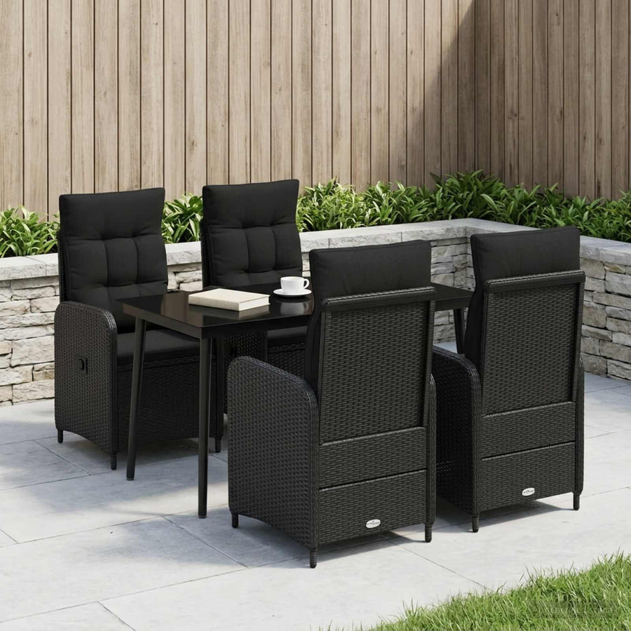 Sofa Table Set 5 pcs Black PE Rattan and Powder-Coated Steel