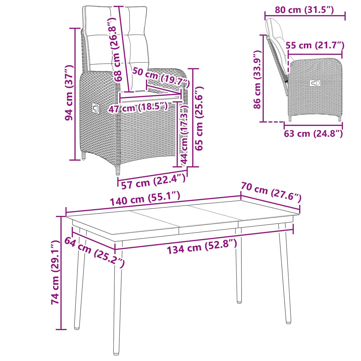 Sofa Table Set 5 pcs Black PE Rattan and Powder-Coated Steel