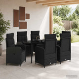 Sofa Table Set 7 pcs Black PE Rattan and Powder-Coated Steel