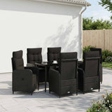 Sofa Table Set 7 pcs Black PE Rattan and Powder-Coated Steel