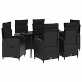 Sofa Table Set 7 pcs Black PE Rattan and Powder-Coated Steel