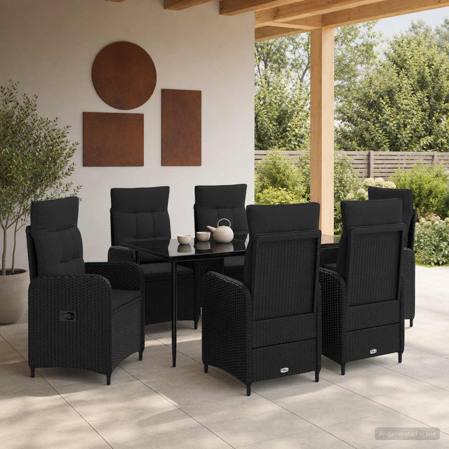 Sofa Table Set 7 pcs PE Rattan and Powder-Coated Steel