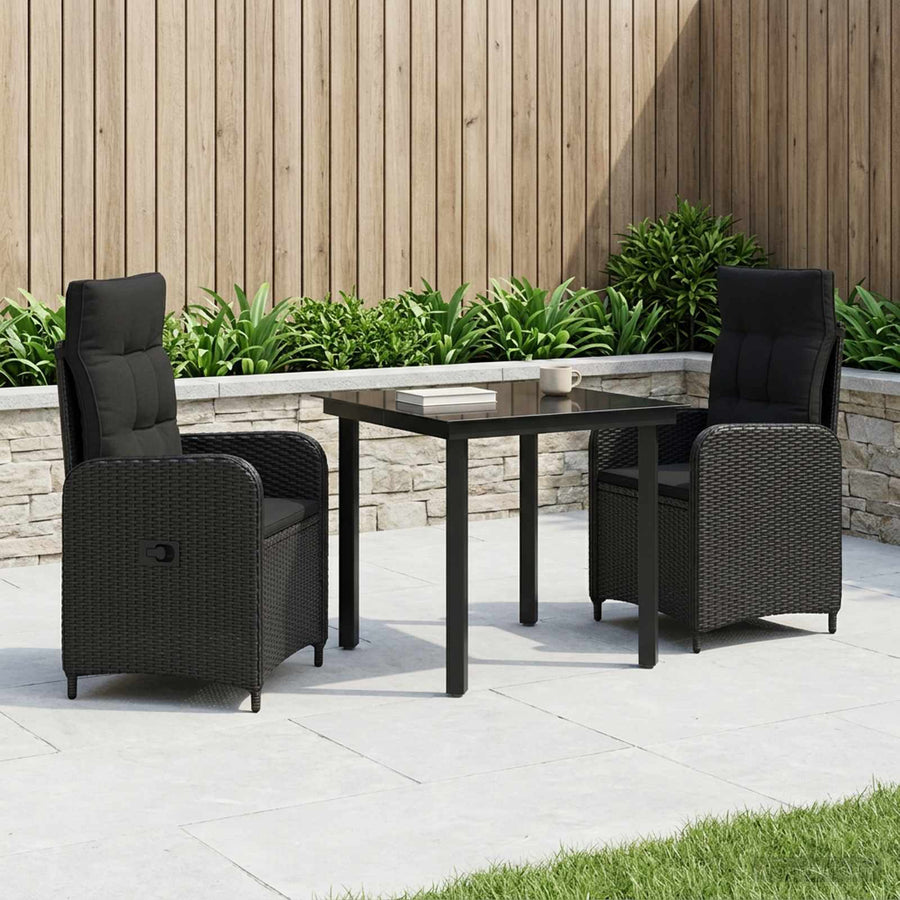 Garden Dining Set 3 pcs Black Poly Rattan