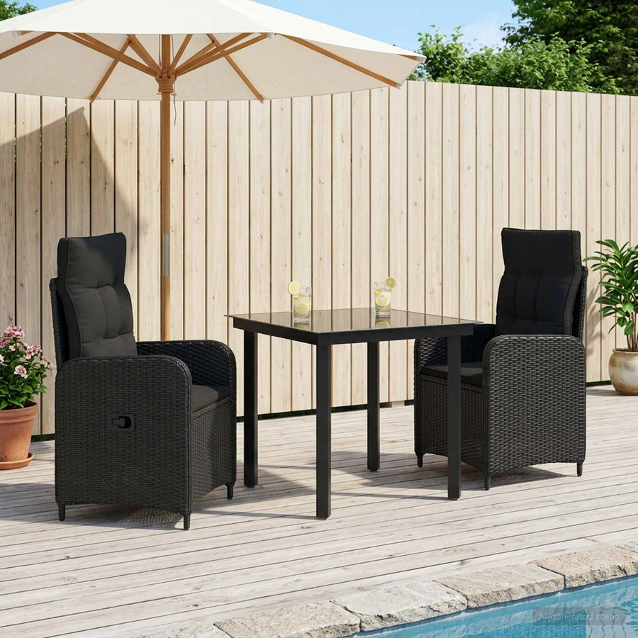 Garden Dining Set 3 pcs Black Poly Rattan
