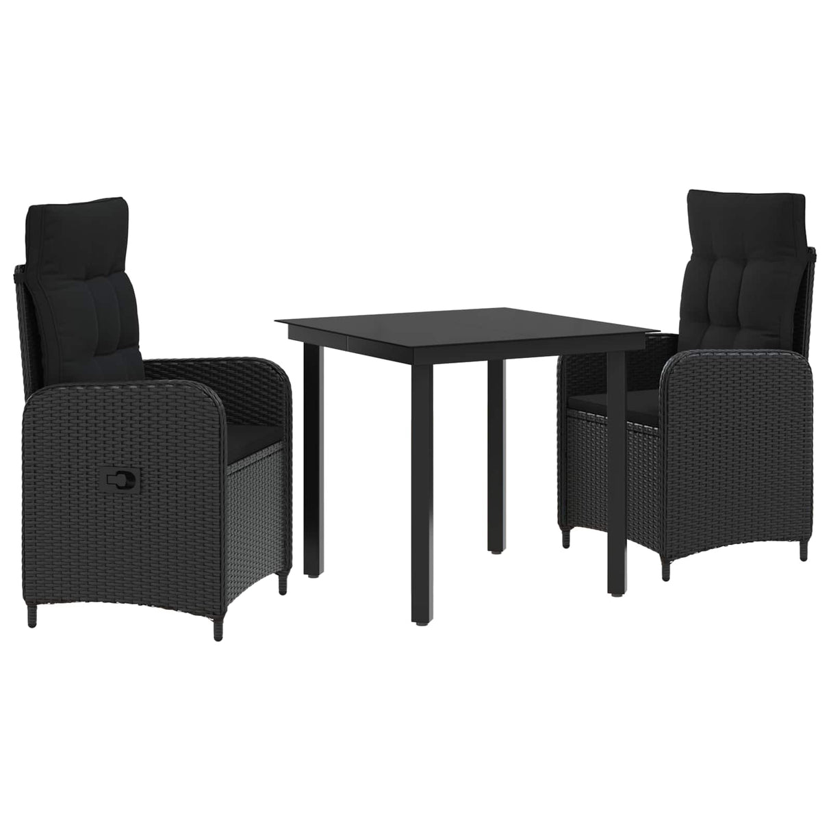 Sofa Table Set 3 pcs Black PE Rattan and Powder-Coated Steel