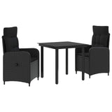 Sofa Table Set 3 pcs Black PE Rattan and Powder-Coated Steel