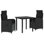 Garden Dining Set 3 pcs Black Poly Rattan