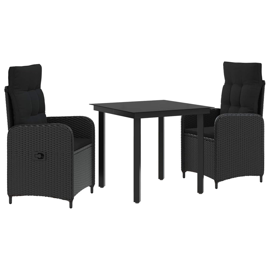 Garden Dining Set 3 pcs Black Poly Rattan