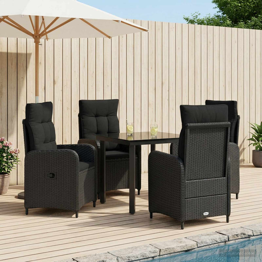 Garden Dining Set 5 pcs Black Poly Rattan