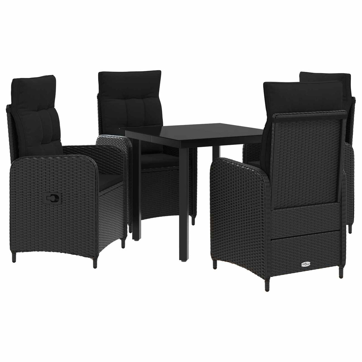 Sofa Table Set 5 pcs Black PE Rattan and Powder-Coated Steel