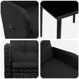 Sofa Table Set 5 pcs Black PE Rattan and Powder-Coated Steel - 45-Degree Angle