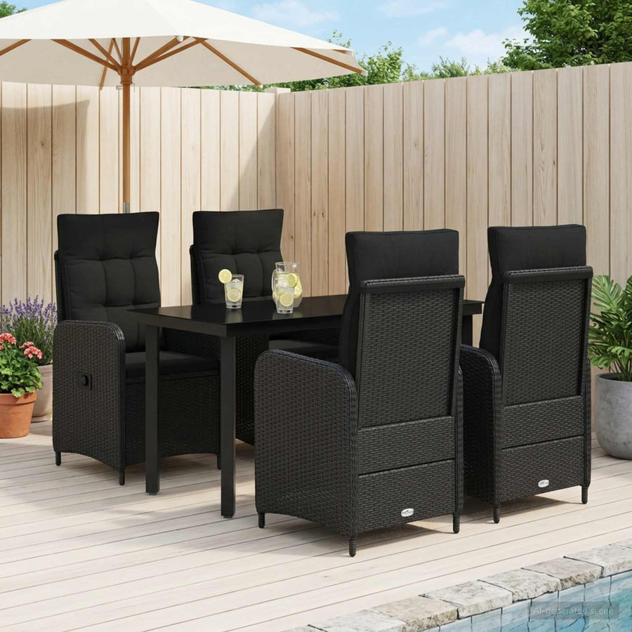 Garden Dining Set 5 pcs Black Poly Rattan