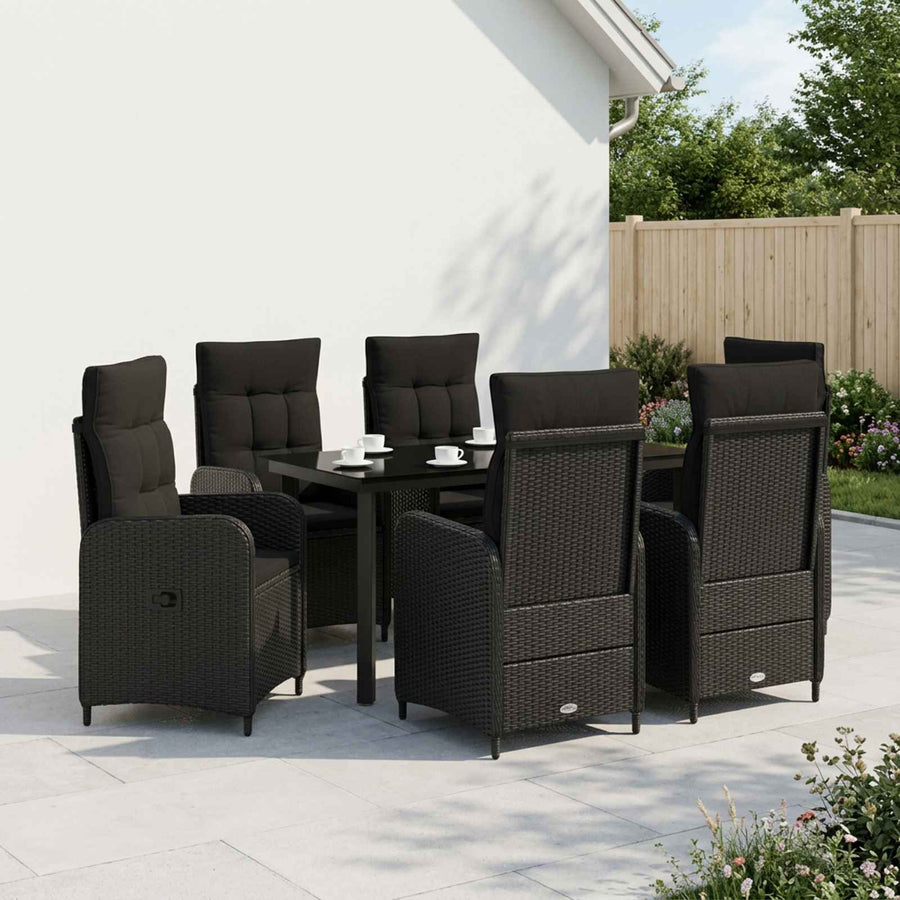 Garden Dining Set 7 pcs Black Poly Rattan