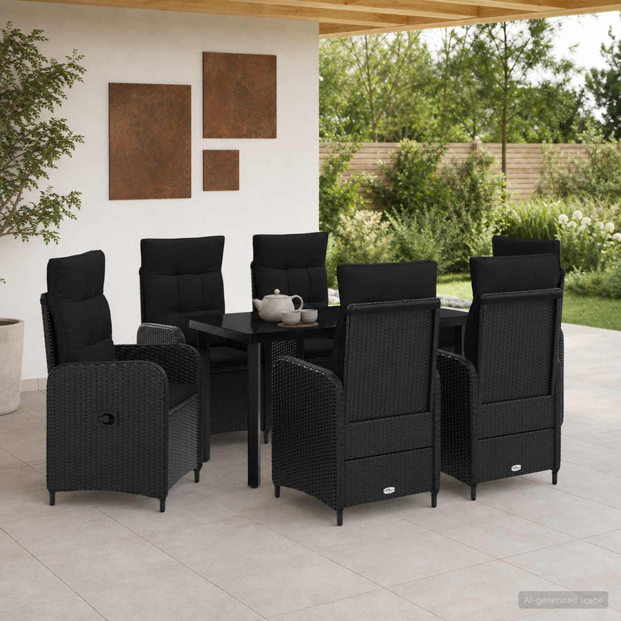 Garden Dining Set 7 pcs Black Poly Rattan