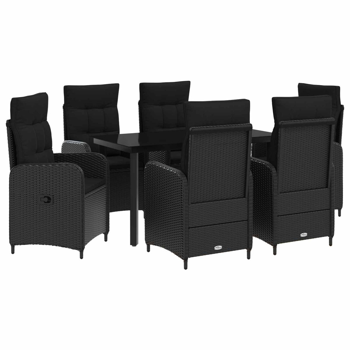 Sofa Table Set 7 pcs Black PE Rattan and Powder-Coated Steel