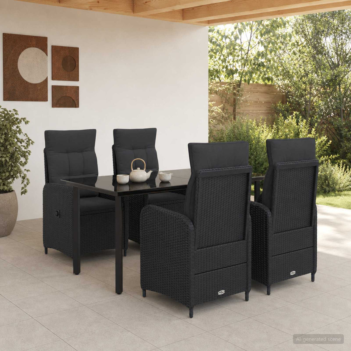 Garden Dining Set 5 pcs Black Poly Rattan