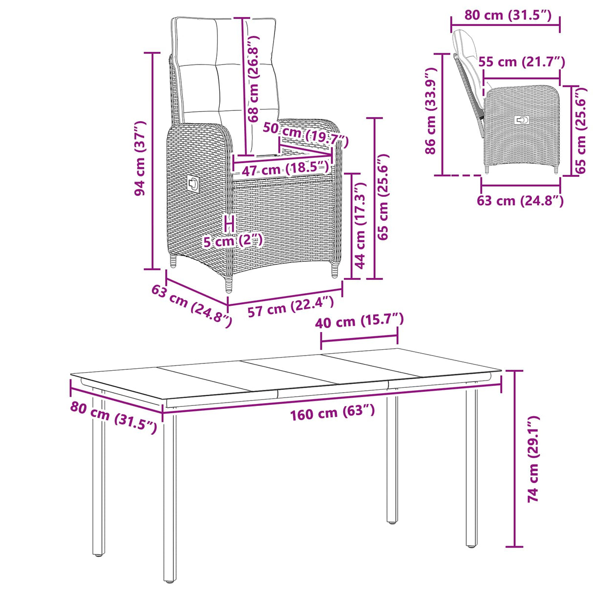 Sofa Table Set 7 pcs PE Rattan and Powder-Coated Steel