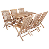 Garden Furniture Set 7 pcs Natural Solid Teak Wood - Front View