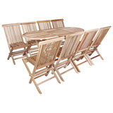 Garden Furniture Set 9 pcs Natural Solid Teak Wood - Front View