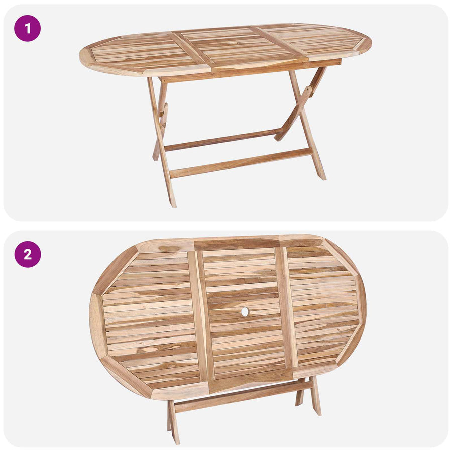 Folding Garden Table Natural 160 x 80 x 76 cm Solid Teak Wood, image 8