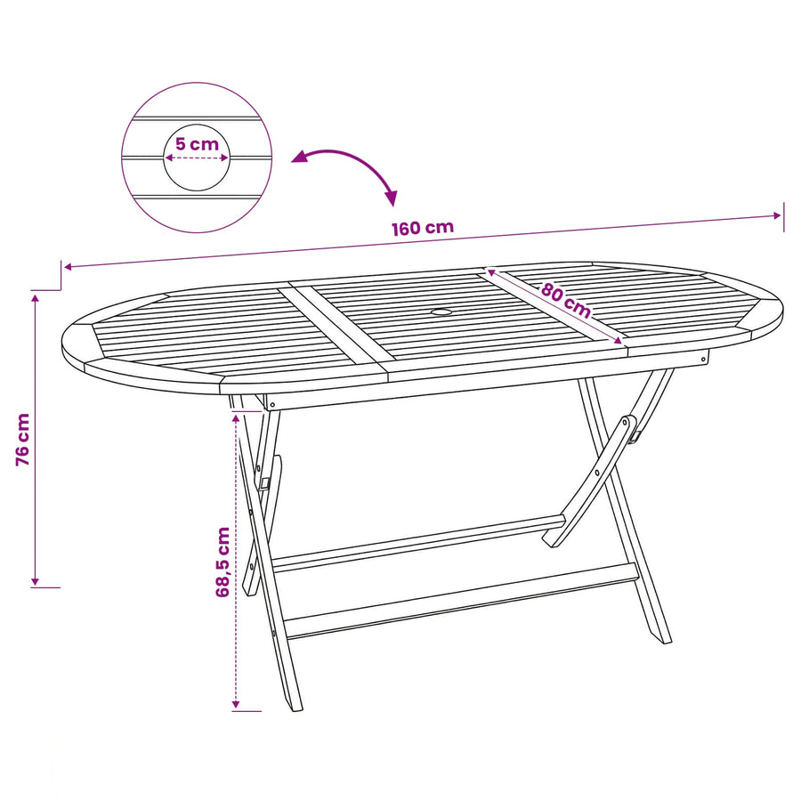 Folding Garden Table Natural 160 x 80 x 76 cm Solid Teak Wood, image 9