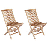 Folding Garden Chair 2 pcs Natural Solid Teak Wood - Front View
