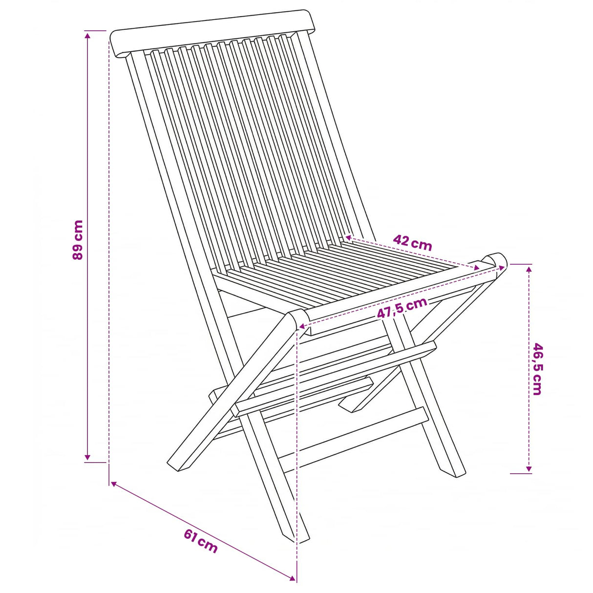 Folding Garden Chair 2 pcs Natural Solid Teak Wood